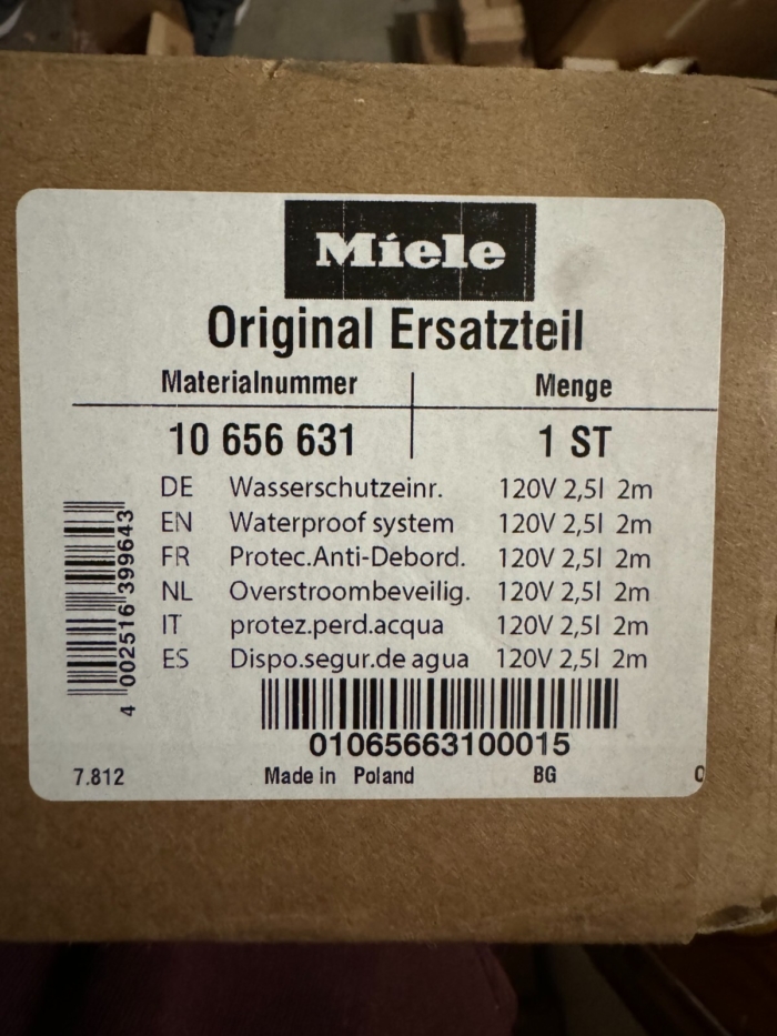 1065663 1Miele Dishwasher Waterproof System Inlet Valve OEM 100% Genuine New