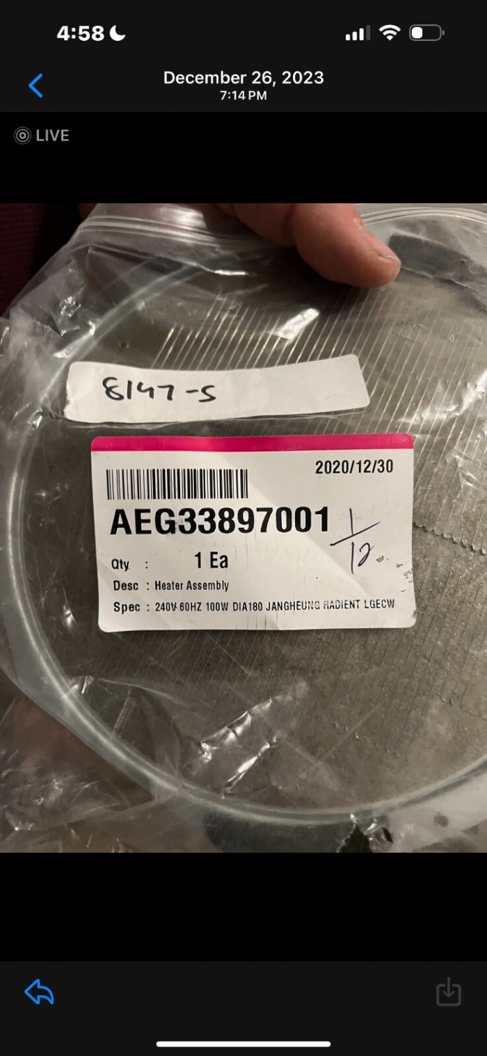 AEG33897001 LG Oven Range radiant heat element Original AEG33897001
